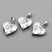 Подвеска "Сердце кристалл" 13,5х14мм цв. серебро (латунь)